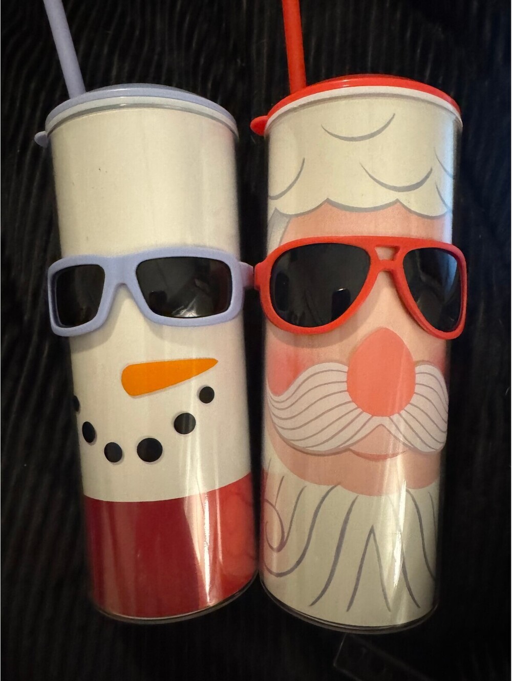 Set of 2 Holiday Themed Tumblers with Straws - Snowman and Santa Claus Designs